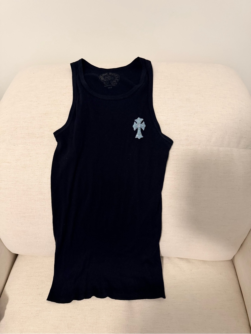 Chrome Hearts Black Muscle Tee with Silver Cross Patch